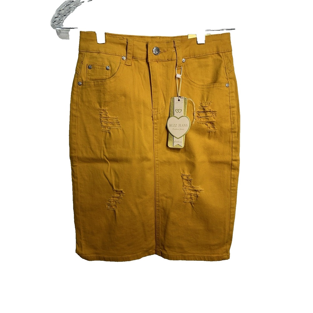 BUZZ JEANS womens jean‎ pencil skirt size MEDIUM MUSTARD YELLOW GOLD
